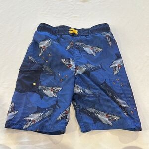 Cat & Jack boys‎ Shark Print Blue Swim trunks board Shorts large 10 / 12 EUC